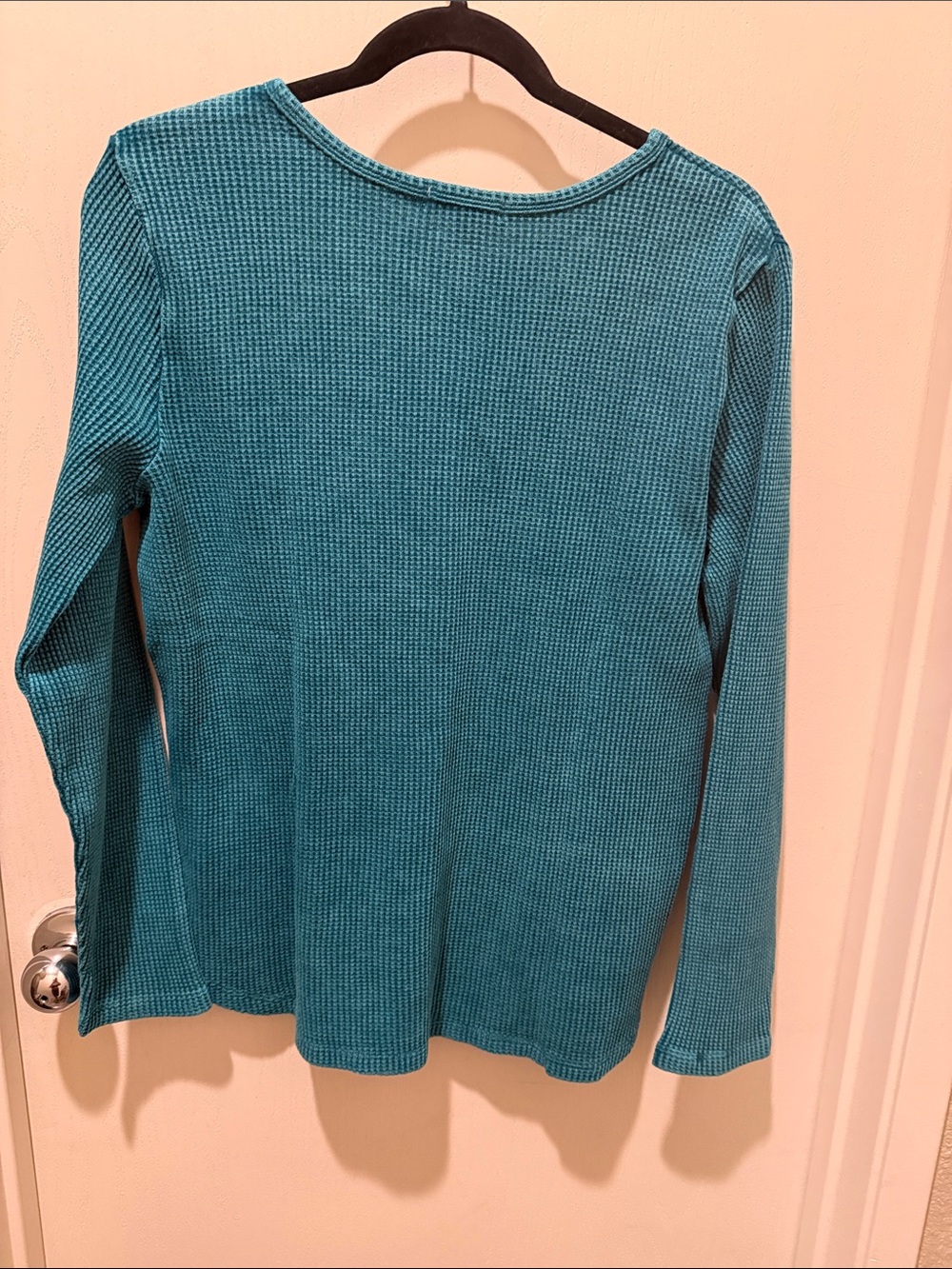 NorthStyle Teal Waffle-Knit Henley Long-Sleeve Sweater - Picture 2 of 3